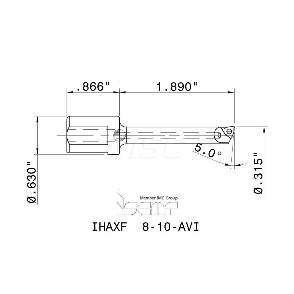 Iscar Indexable Boring Bar: IHAXF 8-10-AVI, 8.00 mm Min Bore, 16.00 mm Shank Dia, Heavy Metal - 4550627