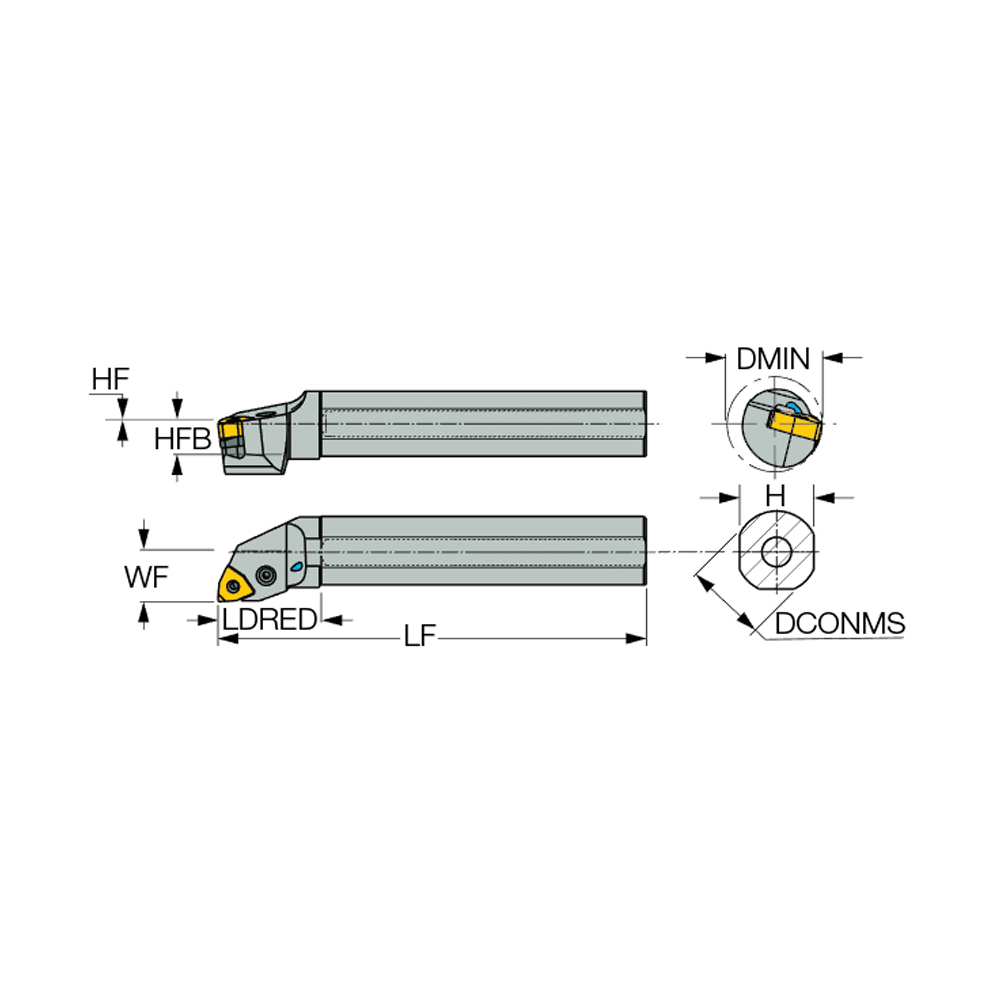 Iscar Indexable Boring Bar: A-PWLNR16-4X, 1.9700" Min Bore, Right Hand, Steel - 3602989