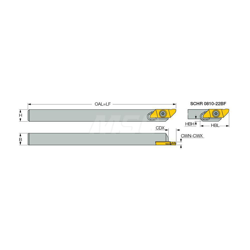 Iscar Indexable Grooving Toolholder: SCHL12.7-22BF, External, Left Hand - 2802077