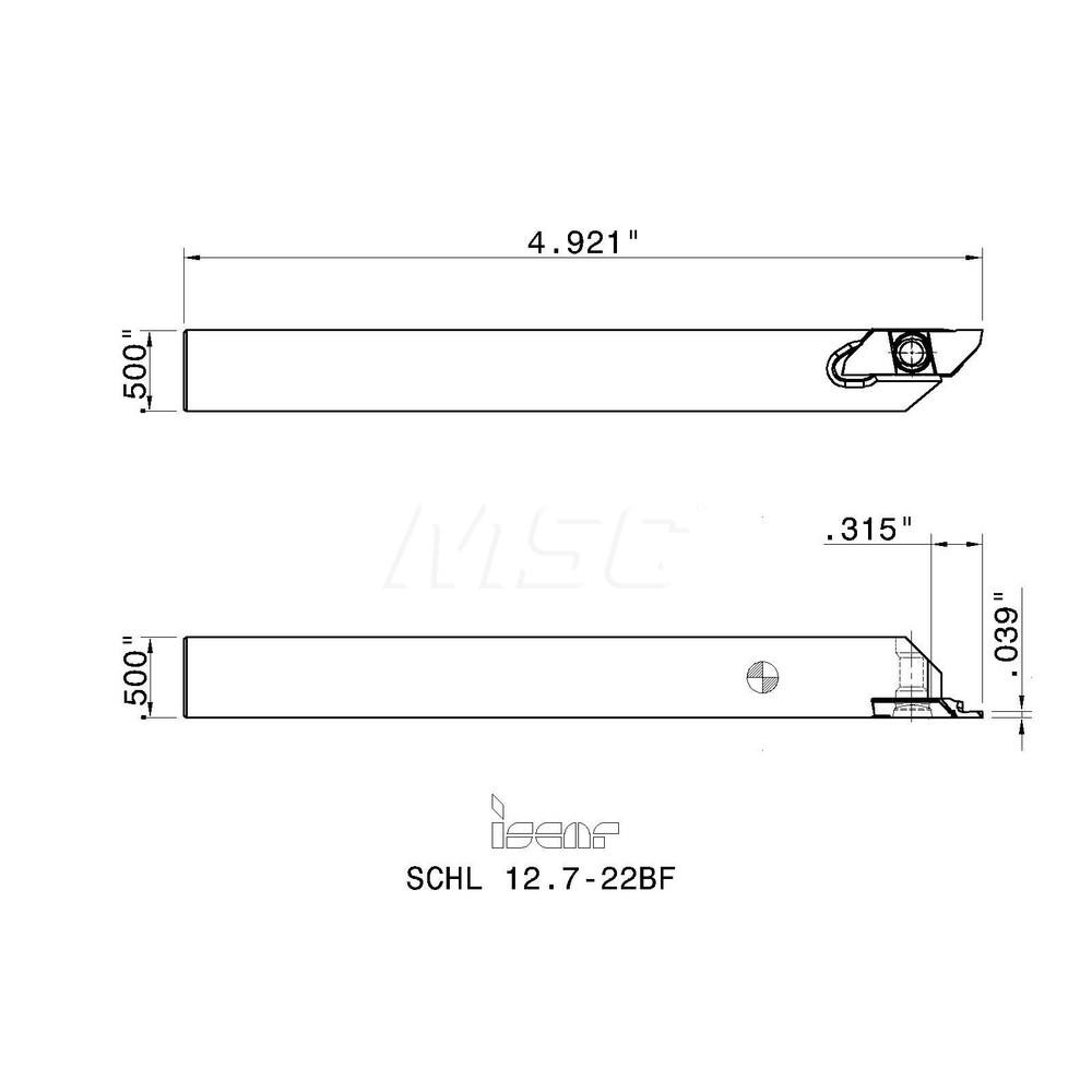 Iscar Indexable Grooving Toolholder: SCHL12.7-22BF, External, Left Hand - 2802077
