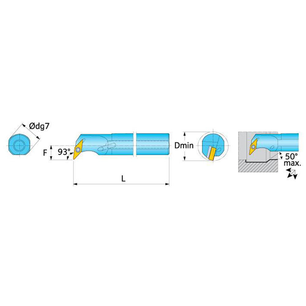 Ingersoll Cutting Tools Indexable Boring Bar: A16T-SVUNR-2.5, 1.2200" Min Bore, 93 deg Lead, Steel - 6308502