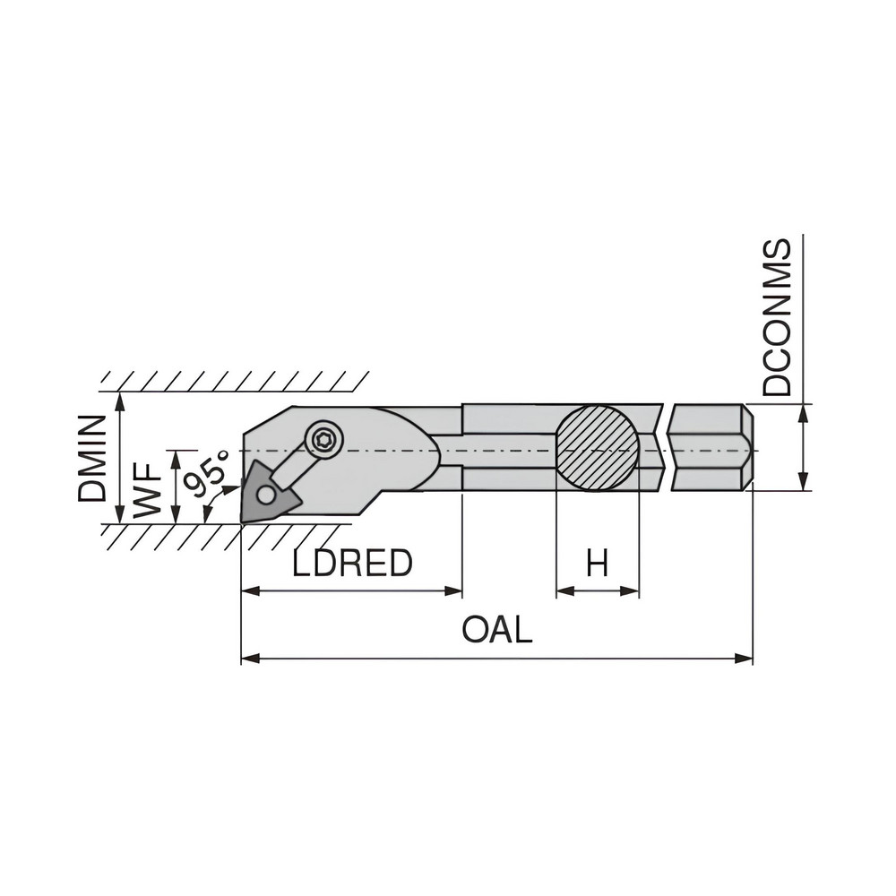 Ceratizit Indexable Boring Bar: S20U MWLNR 4, 1.5300" Min Bore, 95 deg Lead, Steel - 7871642030