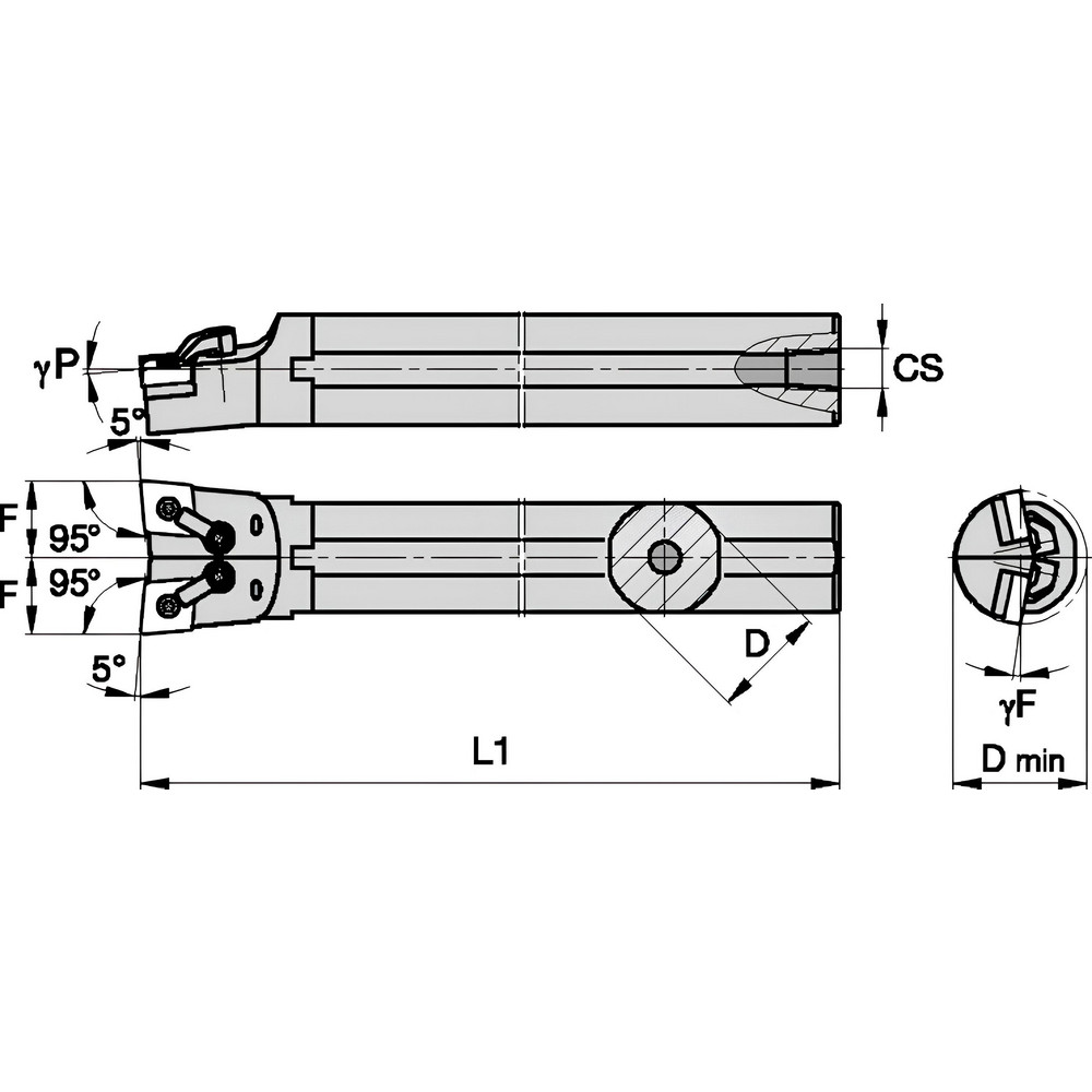 Kennametal Indexable Boring Bar: A32MCLNR4D, 2.5920" Min Bore, Right Hand, 5 deg Lead, Steel - 1096372
