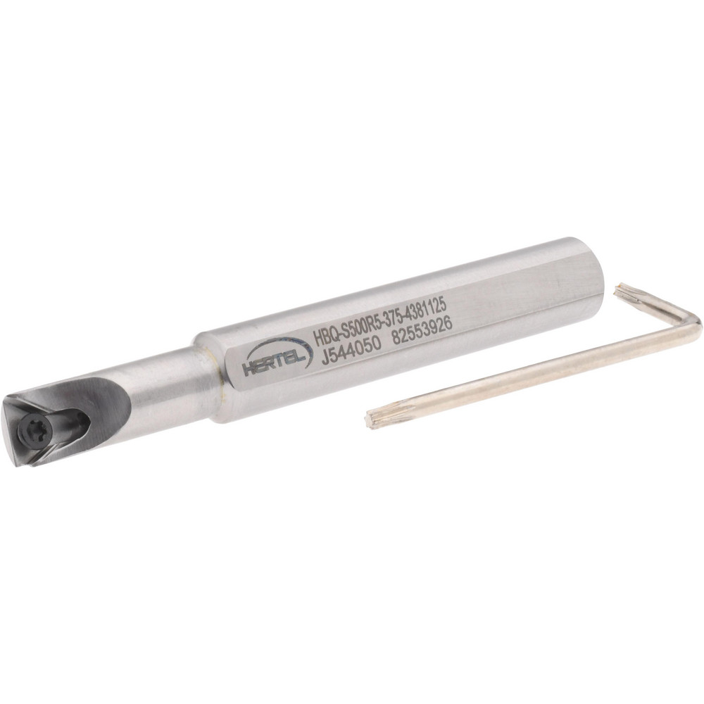 Hertel Indexable Boring Bar: HBBQ-S375R0-5.0-438, 0.4380" Min Bore, Right Hand, Steel - H59869883