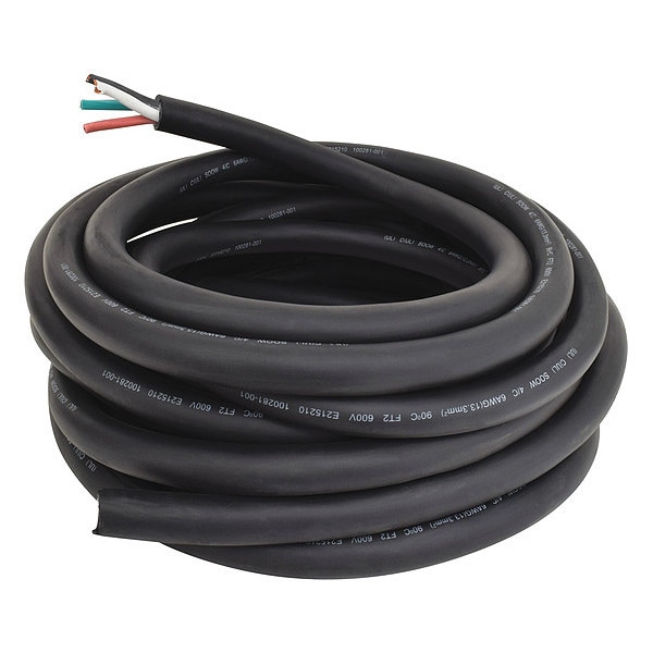 Zoro Select Portable Cord, SOOW, 6 AWG, 4 C, Black, Rubber, Stranded, 600V, Indoor/Outdoor - E3667