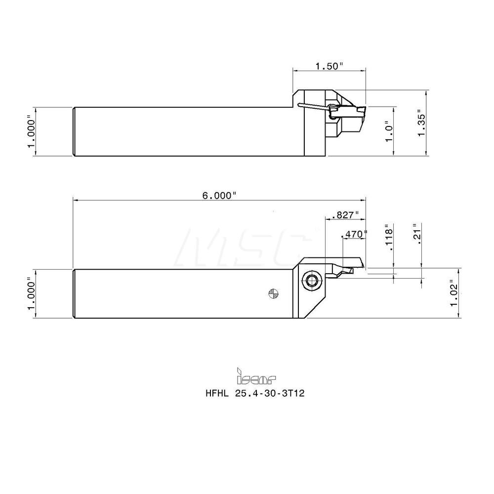 Iscar Indexable Grooving Toolholder: HFHL 25.4-30-3T12, External, Left Hand, 1-1/2" Max Workpiece Dia - 2500092