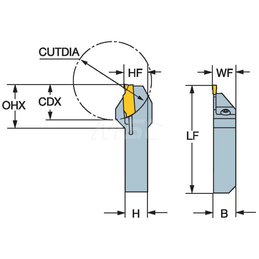 Sandvik Coromant Indexable Grooving Toolholder: QS-RF123F059-08B, Internal or External, Right Hand, 1.18" Max Workpiece Dia - 5926278