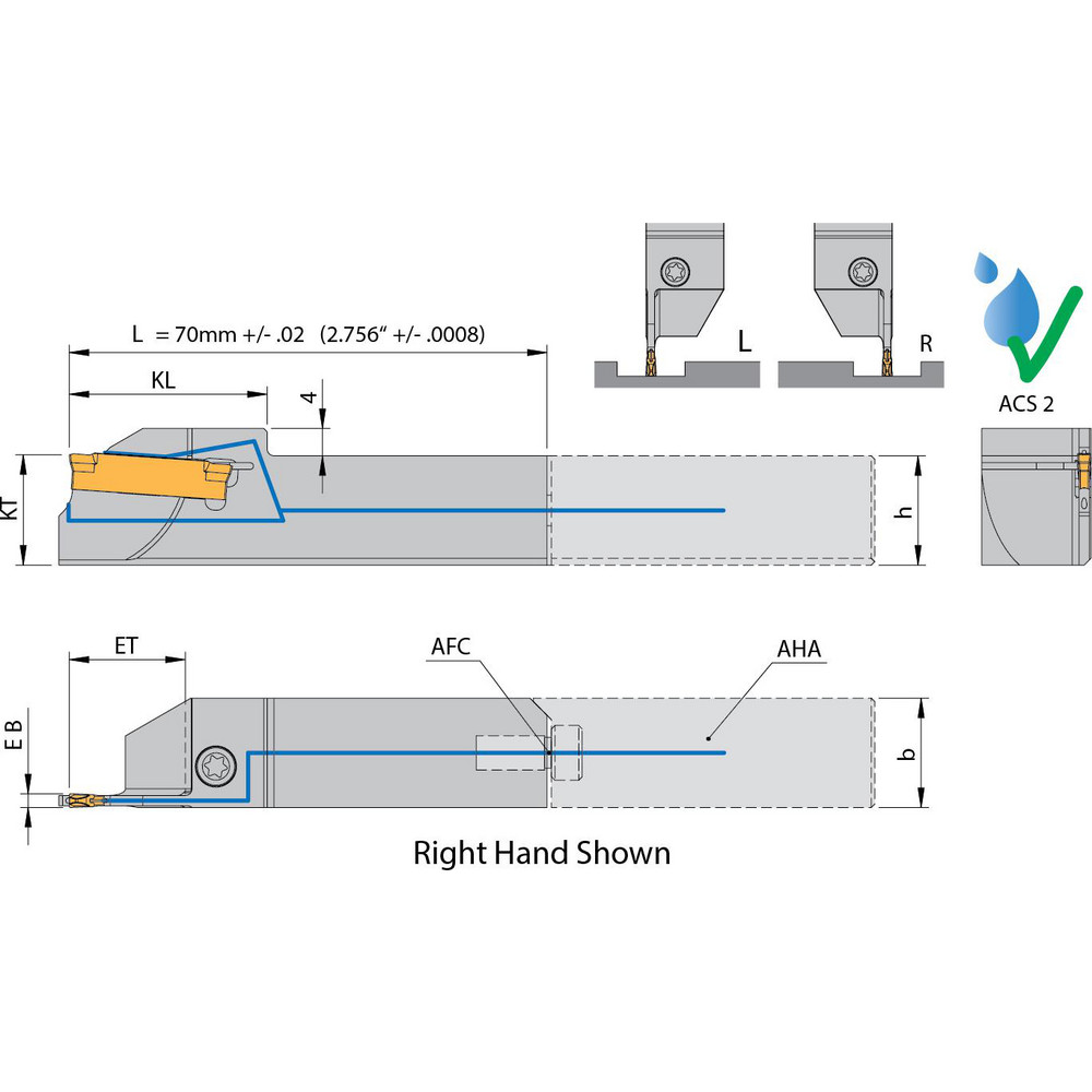 Arno Indexable Cutoff Toolholder: 0.866" Max Depth of Cut, 1.732" Max Workpiece Dia, 0.118" Min Insert Width, Right Hand - 117615