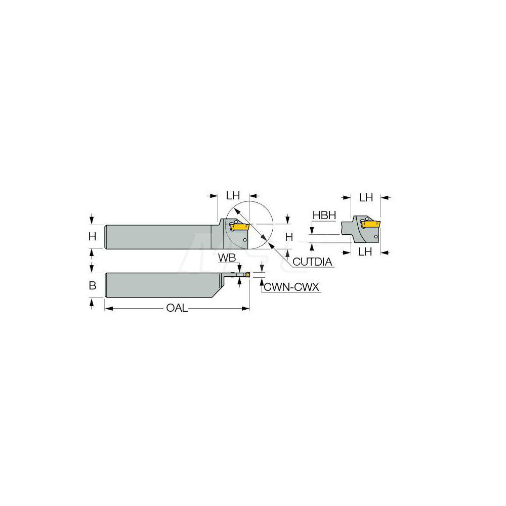Iscar Indexable Grooving-Cutoff Toolholder: DGTR 19-3, 0.118 to 1/8" Groove Width, Right Hand - 2301286
