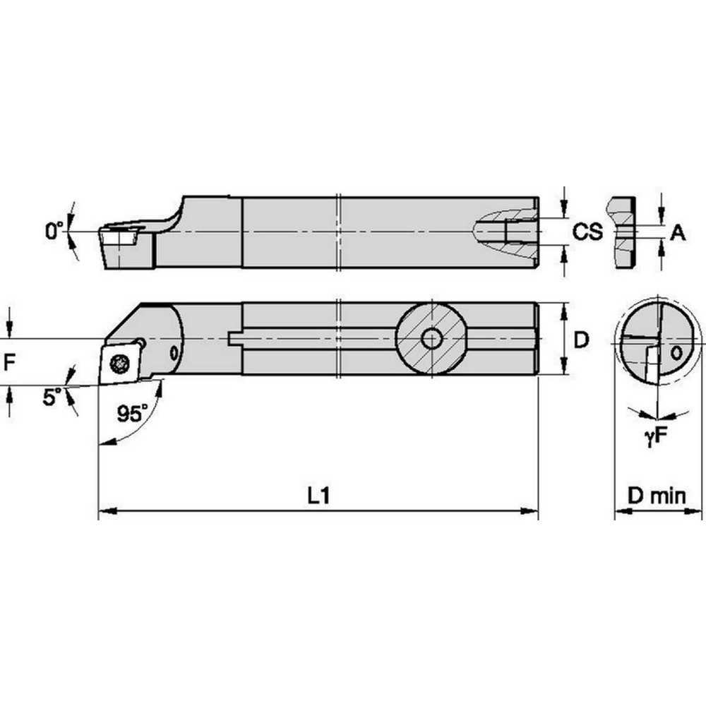 Widia Indexable Boring Bar: A10SSCLPR3, 0.7700" Min Bore, Right Hand, -5 deg Lead, Steel - 5077649