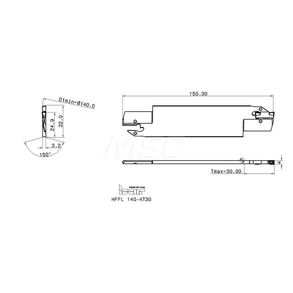 Iscar Indexable Grooving Blade: 1.2598" High, Left Hand, 0.1575" Min Width - 2500351