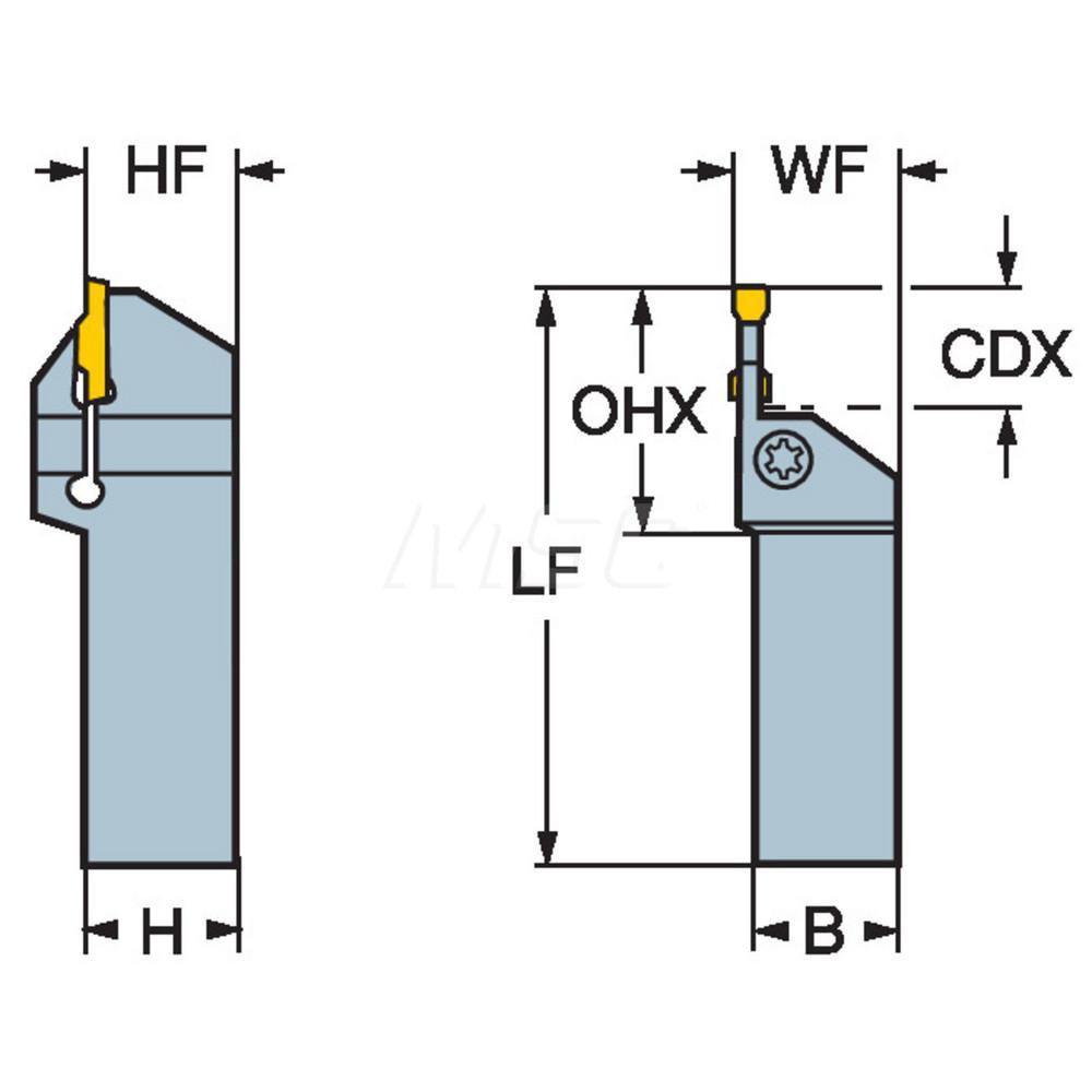 Sandvik Coromant Indexable Grooving-Cutoff Toolholder: RF123G040-16B, 3 to 4 mm Groove Width, 10.16 mm Max Depth of Cut, Right Hand - 5740838