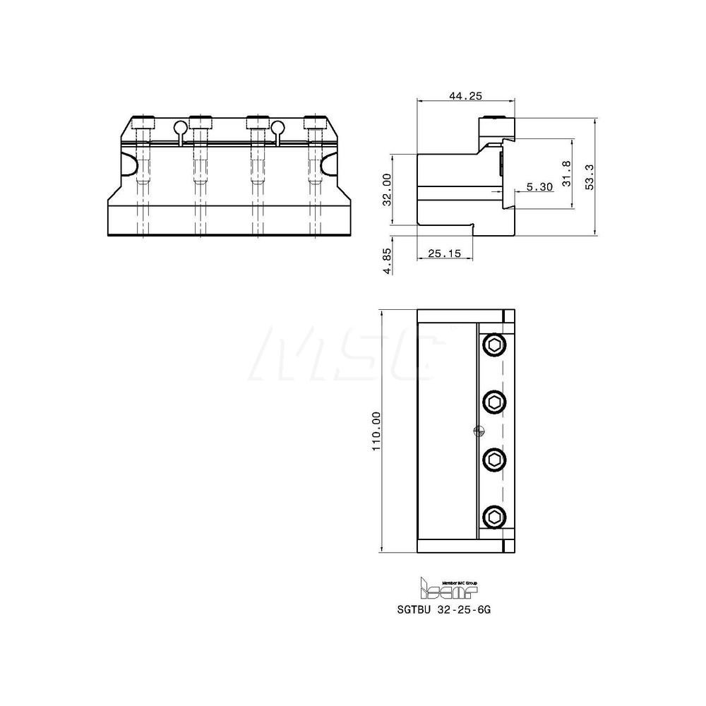 Iscar Tool Block Style SGTBU, 32mm Blade Height, 110mm OAL, 54mm OAH, Indexable Cutoff Blade Tool Block - 2300771