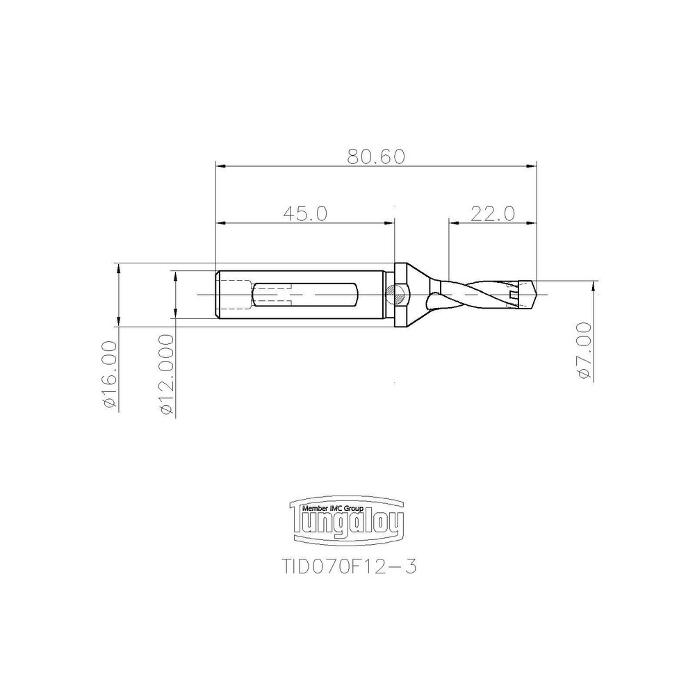 Tungaloy Indexable Boring Bar: C1210-STUPR08, 10.00 mm Min Bore, Right Hand, 12.00 mm Shank Dia, 5 deg Lead, Solid Carbide - 6801179