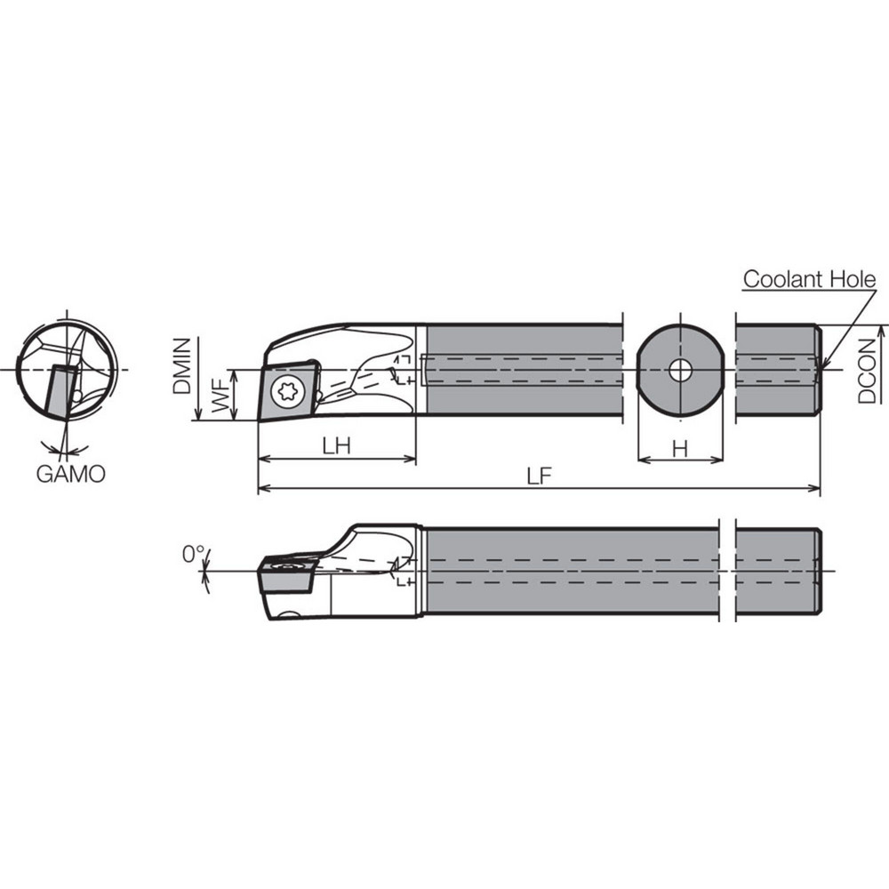 Kyocera Indexable Boring Bar: E08LSCLCR0610AN, 10.00 mm Min Bore, Right Hand, 8.00 mm Shank Dia, Steel & Solid Carbide - THC14565