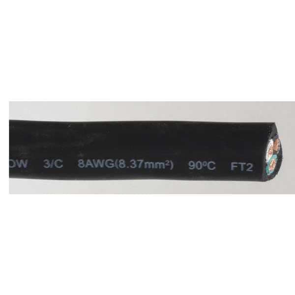 Zoro Select Portable Cord, SOOW, 8 AWG, 3 C, Black, Rubber, Stranded, 600V, Indoor/Outdoor - E3665