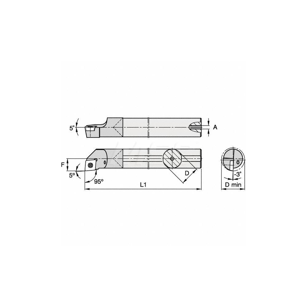 Kennametal Indexable Boring Bar: E12SCLPR3AP5 KWH, 23.62 mm Min Bore, Right Hand, 19.05 mm Shank Dia, -5 deg Lead, Solid Carbide - 1152692