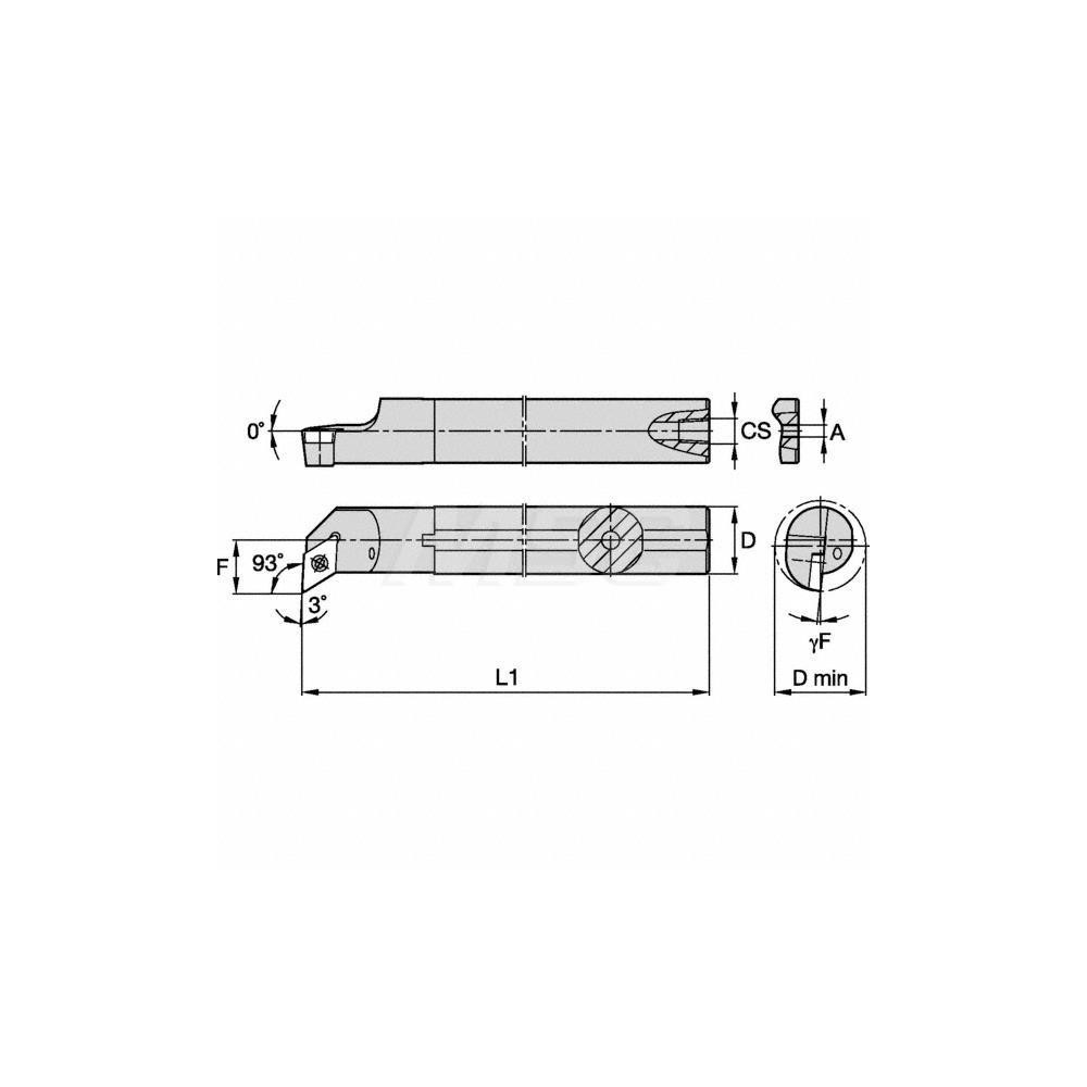 Kennametal Indexable Boring Bar: A16RSDUCR07, 20.00 mm Min Bore, Right Hand, 16.00 mm Shank Dia, 3 deg Lead, Steel - 1098197