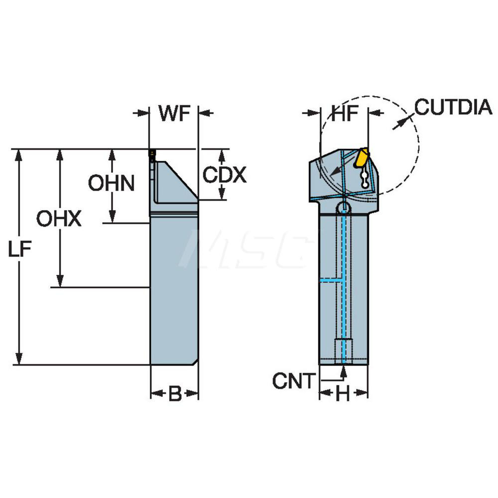 Sandvik Coromant Indexable Grooving Toolholder: QS-QD-RFE1000C16D, External, Right Hand, 2" Max Workpiece Dia - 6427801