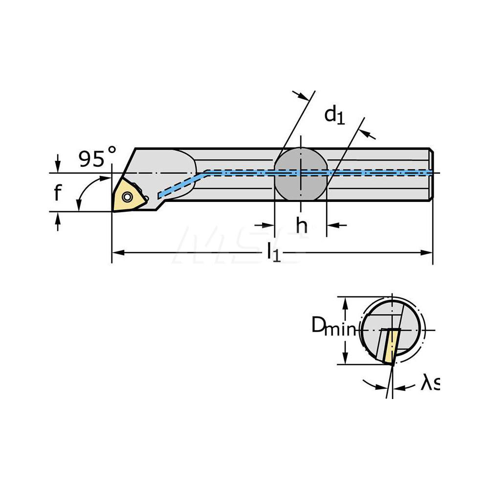 Walter Indexable Boring Bar: A06M-SWLCR2, 0.4750" Min Bore, Right Hand, 95 deg Lead, Steel - 5364749