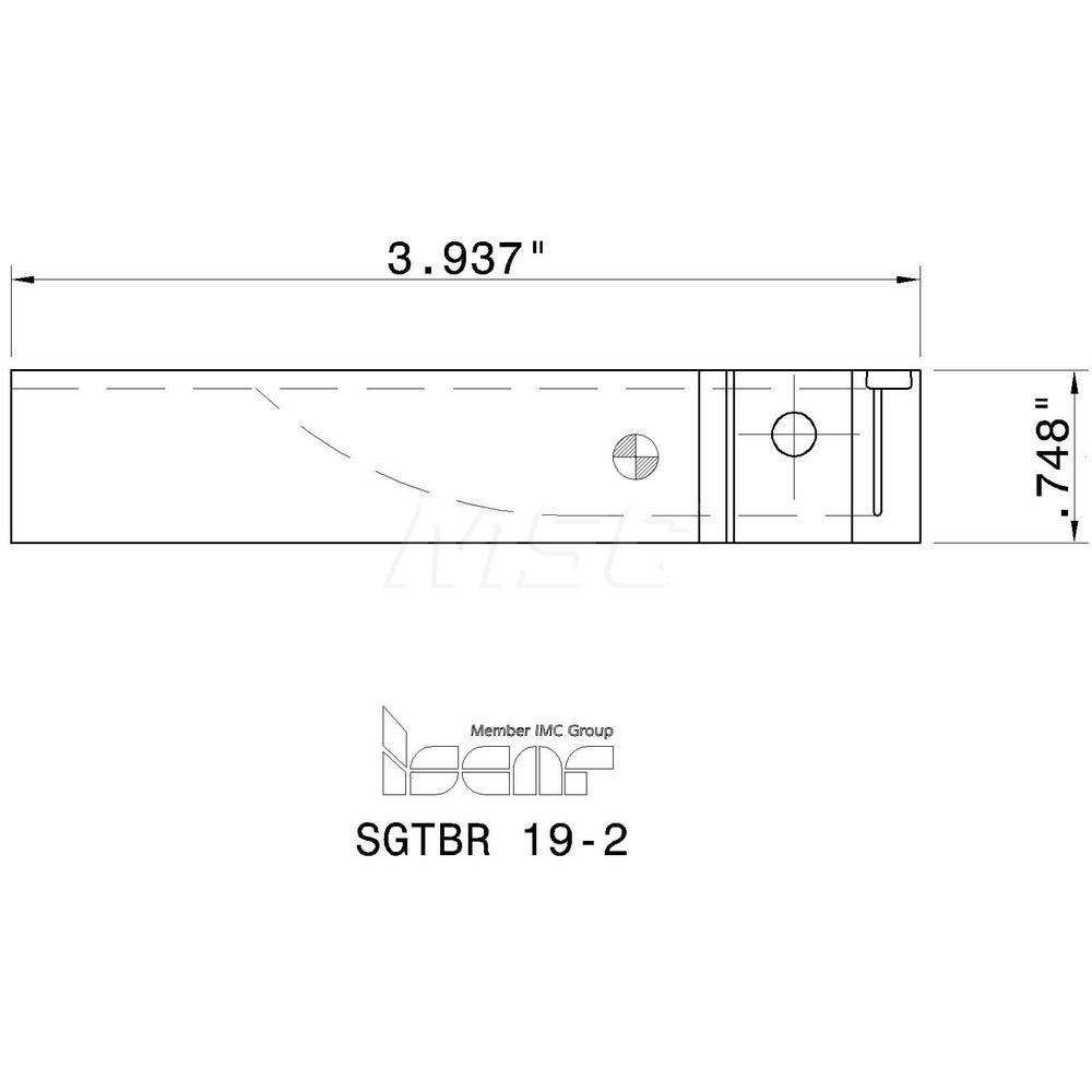 Iscar Tool Block Style SGTBR, 19mm Blade Height, 100mm OAL, Indexable Cutoff Blade Tool Block - 2300749