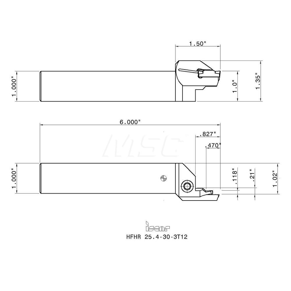 Iscar Indexable Grooving Toolholder: HFHR 25.4-30-3T12, External, Right Hand, 1-1/2" Max Workpiece Dia - 2500091