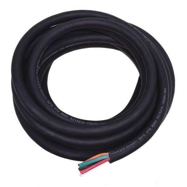 Zoro Select Portable Cord, SOOW, 10 AWG, 5 C, Black, Rubber, Stranded, 600V, Indoor/Outdoor - E3649