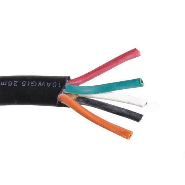 Zoro Select Portable Cord, SOOW, 10 AWG, 5 C, Black, Rubber, Stranded, 600V, Indoor/Outdoor - E3649