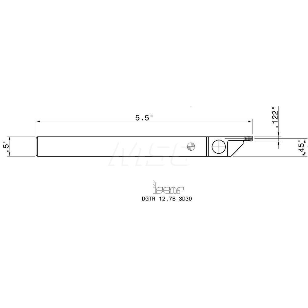 Iscar Indexable Grooving-Cutoff Toolholder: DGTR 12.7B-3D30, 0.118 to 1/8" Groove Width, 0.591" Max Depth of Cut, Right Hand - 2301429