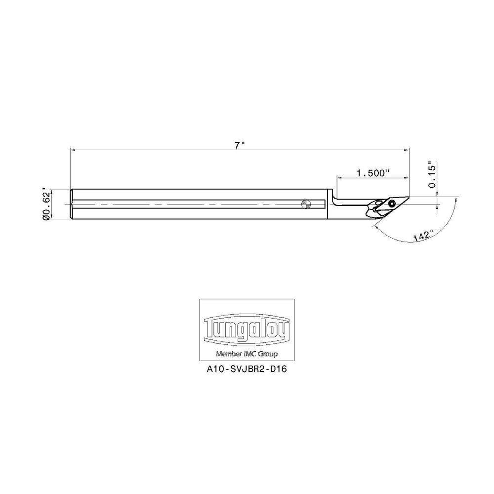 Tungaloy Indexable Boring Bar: A06-SDXXR2-D10, 0.6250" Min Bore, Right Hand, 100 deg Lead, Steel - 6990711