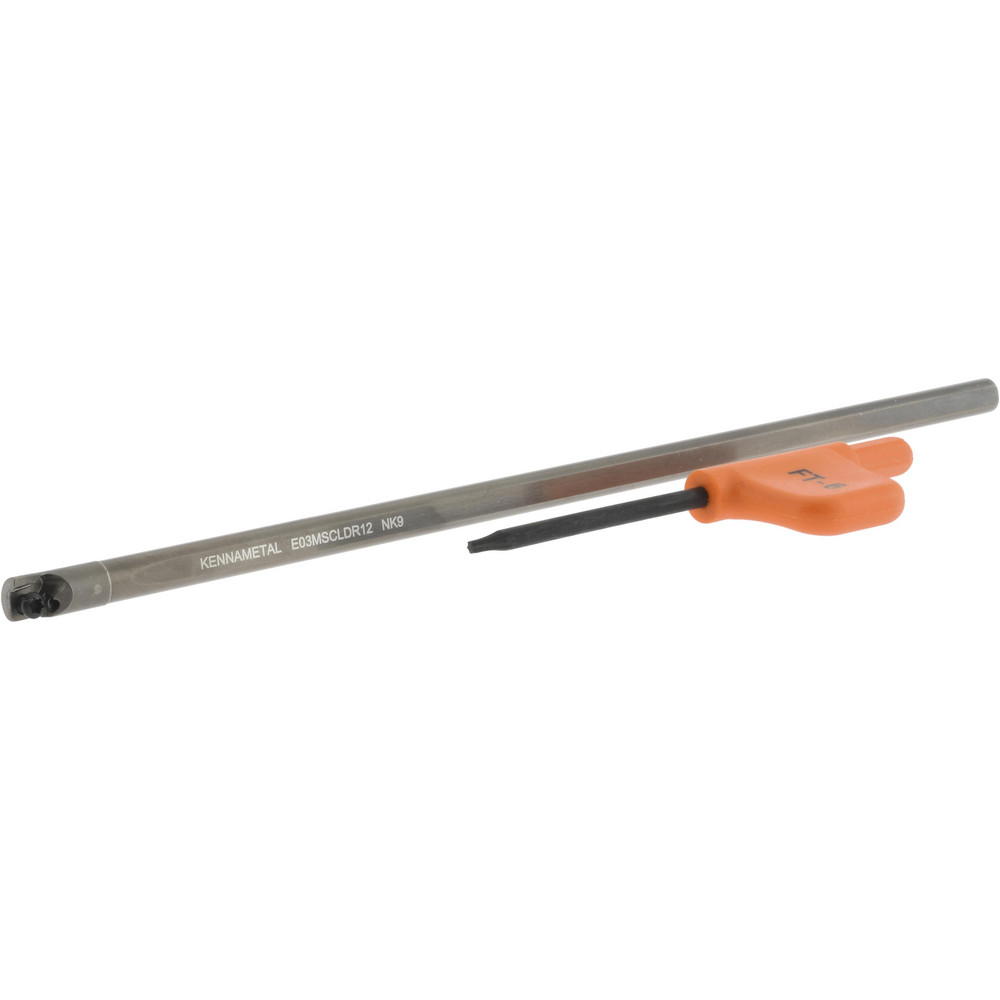 Kennametal Indexable Boring Bar: E03MSCLDR12, 0.2080" Min Bore, Right Hand, 5 deg Lead, Solid Carbide (Shank) & Steel (Head) - 1271040