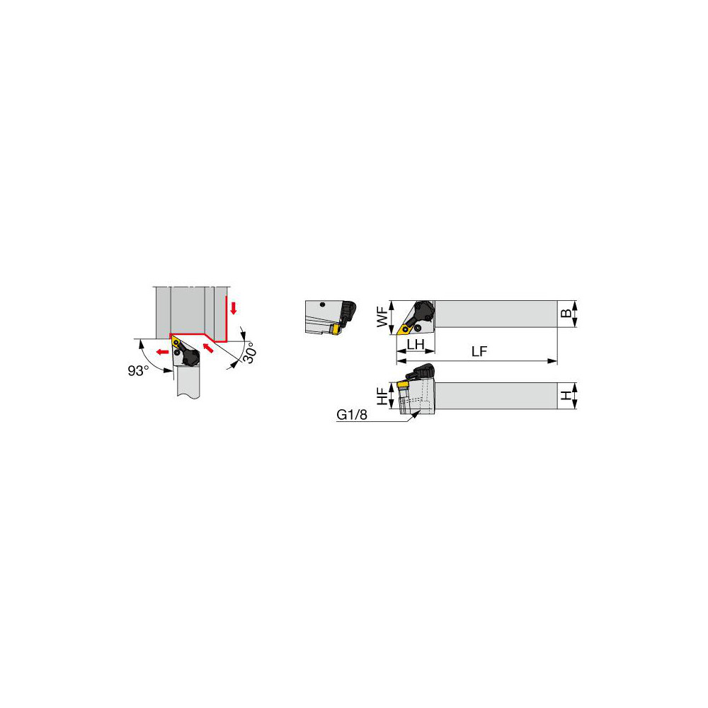 Tungaloy Indexable Turning Toolholder: PDJNR124-CHP, 93.0 deg Lead Angle, Lever - 6755235