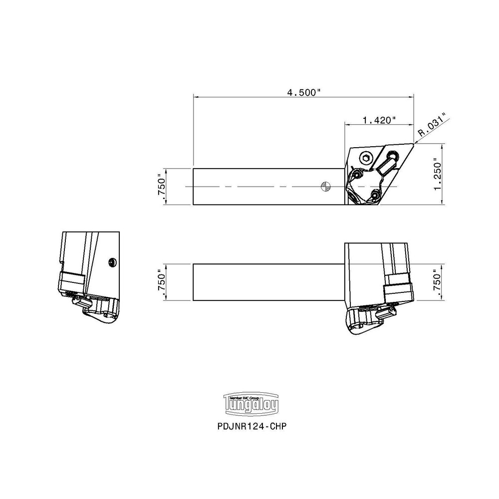 Tungaloy Indexable Turning Toolholder: PDJNR124-CHP, 93.0 deg Lead Angle, Lever - 6755235