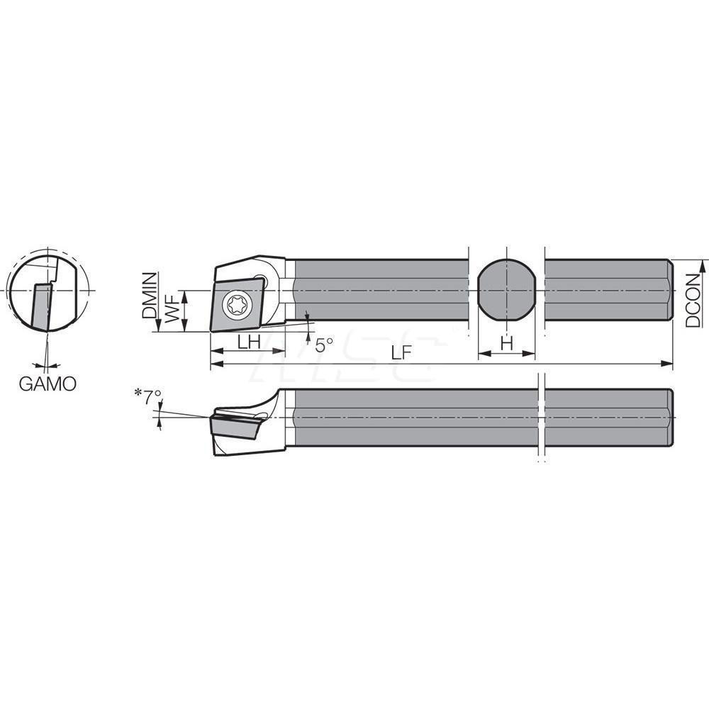Kyocera Indexable Boring Bar: C06MSCLPR25, 0.4720" Min Bore, Right Hand, 5 deg Lead, Solid Carbide - THC89106