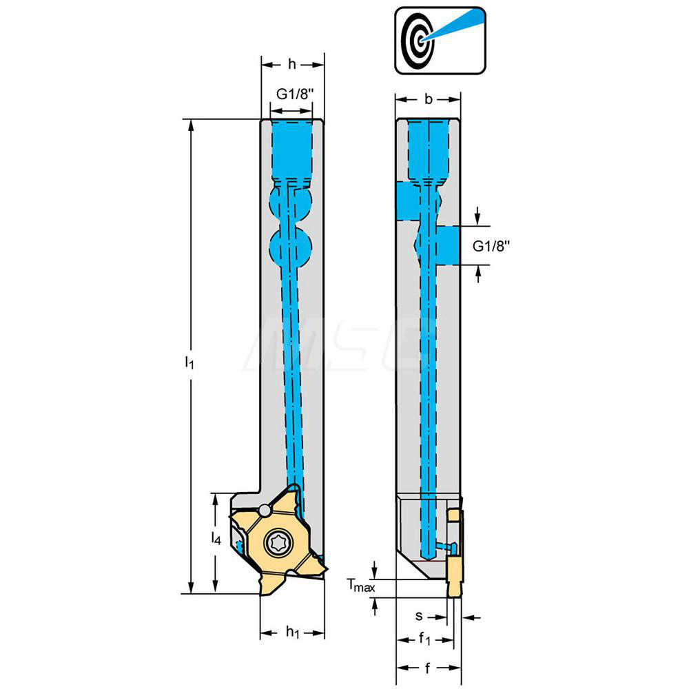 Walter Indexable Grooving Toolholder: G3011-1212L-MX22-2-P, External, Left Hand - 7338051