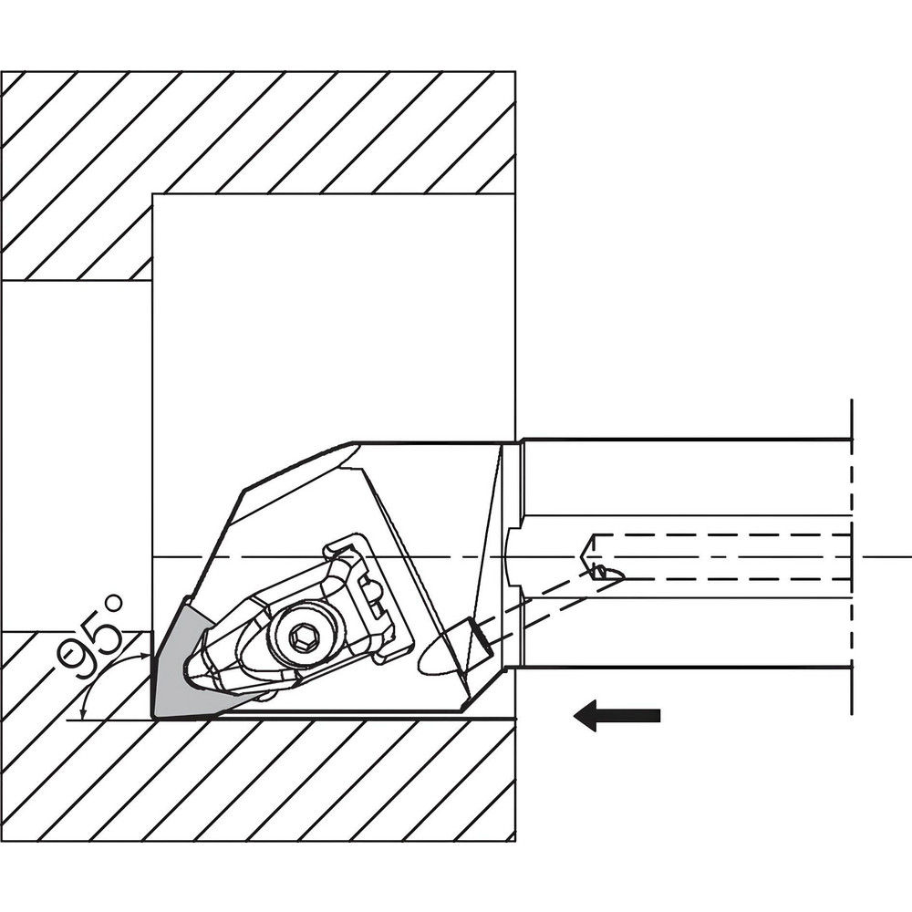 Kyocera Indexable Boring Bar: A20TDWLNR4, 1.5000" Min Bore, Right Hand, 5 deg Lead, Steel - 8606615