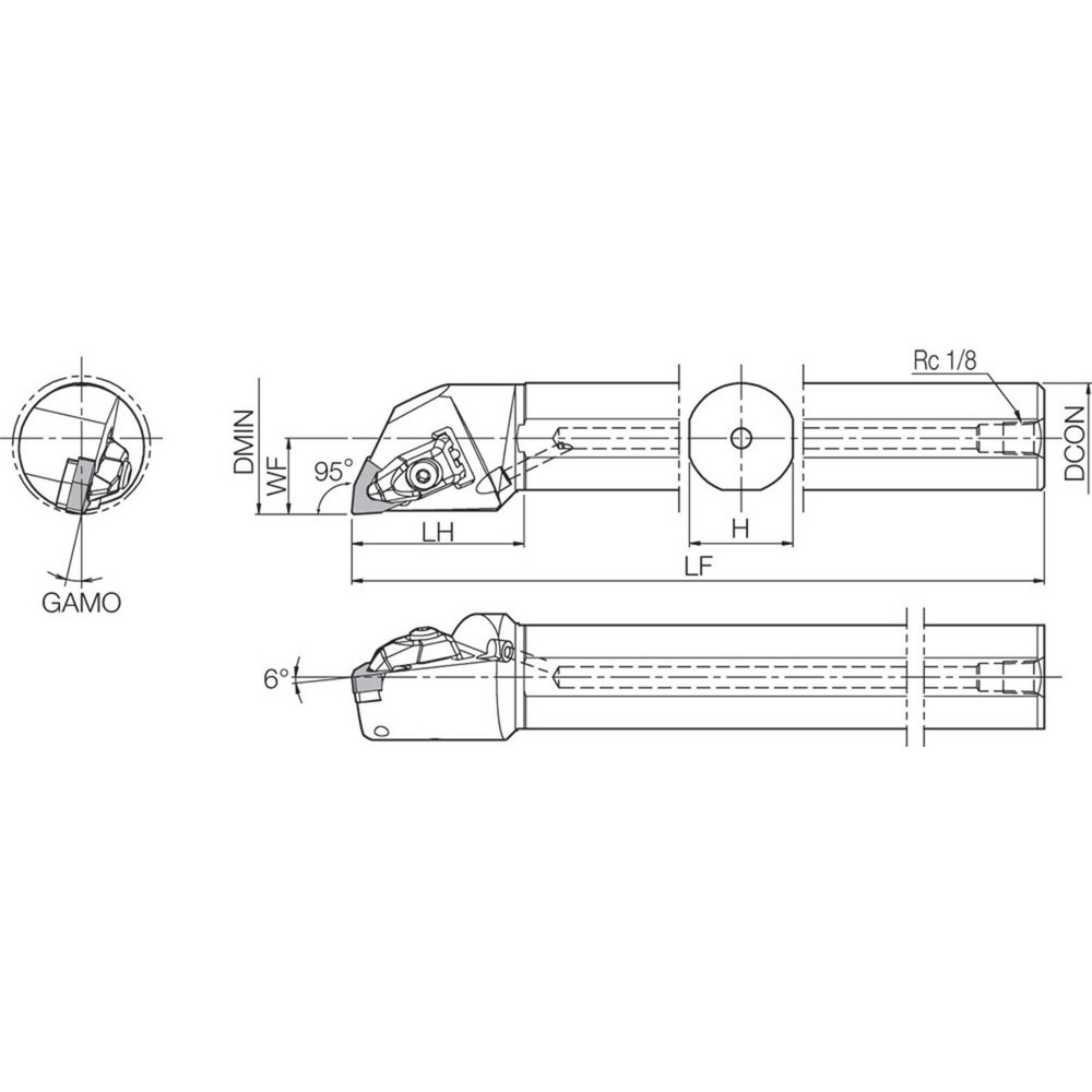 Kyocera Indexable Boring Bar: A20TDWLNR4, 1.5000" Min Bore, Right Hand, 5 deg Lead, Steel - 8606615