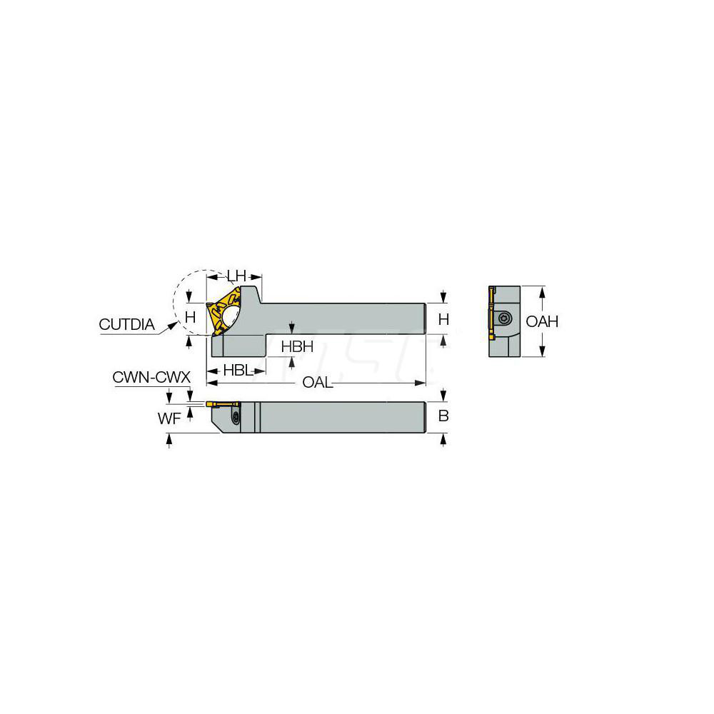 Iscar Indexable Grooving-Cutoff Toolholder: PCHR19D403IQ, 3 mm Min Groove Width, 20 mm Max Depth of Cut, Right Hand - 2302579