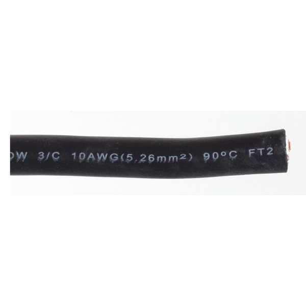 Zoro Select Portable Cord, SJOOW, 10 AWG, 3 C, Black, Rubber, Stranded, 300V, Indoor/Outdoor - E3625