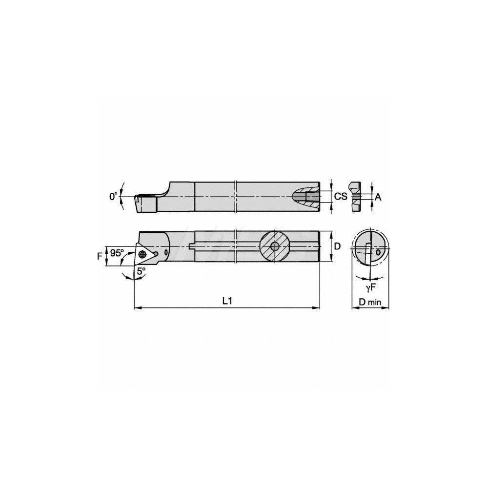 Kennametal Indexable Boring Bar: A10STLPL2, 19.56 mm Min Bore, Left Hand, 15.88 mm Shank Dia, -5 deg Lead, Steel - 1094750