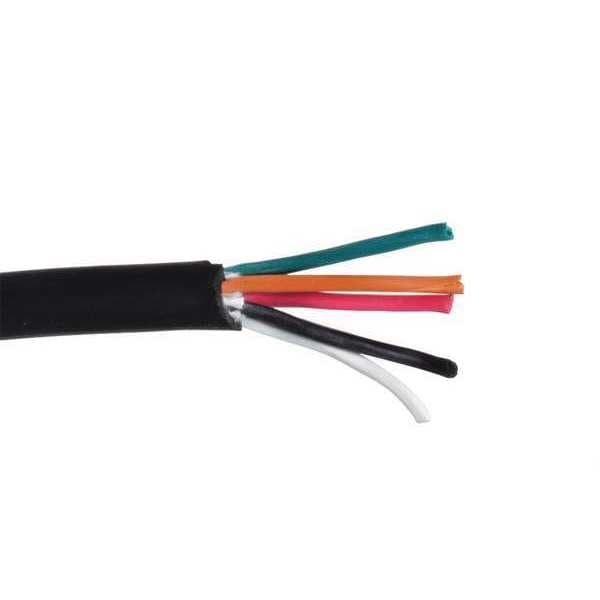 Zoro Select Portable Cord, SOOW, 16 AWG, 5 C, Black, Rubber, Stranded, 600V, Indoor/Outdoor - E3656