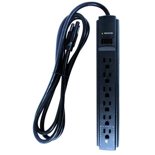 Power First Surge Protector Outlet Strip, 6 ft., Black - 52NY56