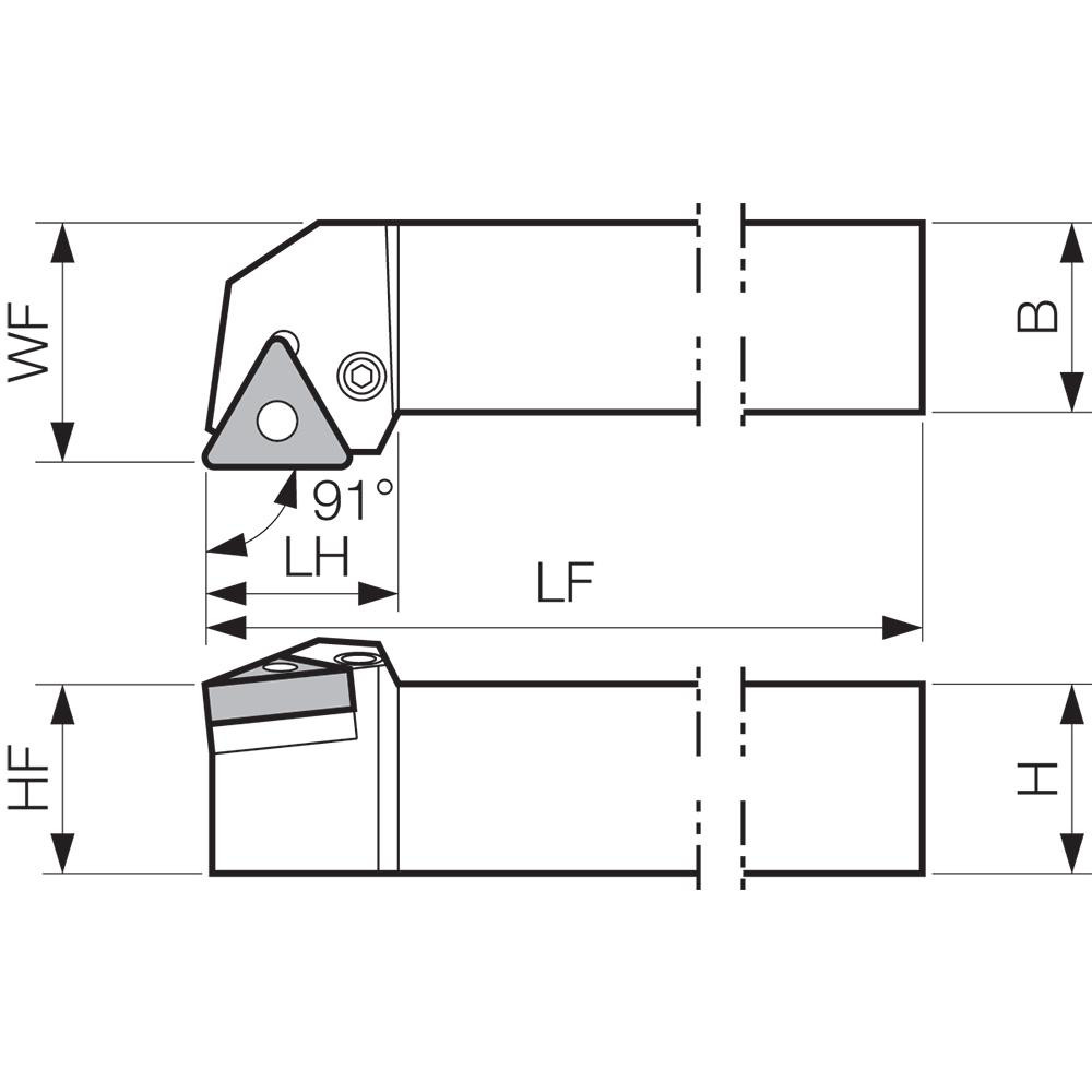 Kyocera Indexable Turning Toolholder: PTGNR123B, 90.0 deg Lead Angle, Lever Lock & Lock Pin - 8802008