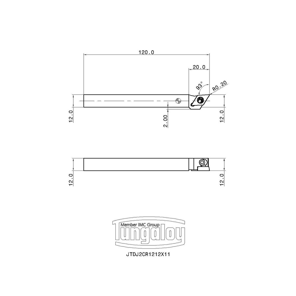 Tungaloy Indexable Turning Toolholder: JTDJ2CR1212X11, 93 deg Lead Angle, Clamp - 6716208