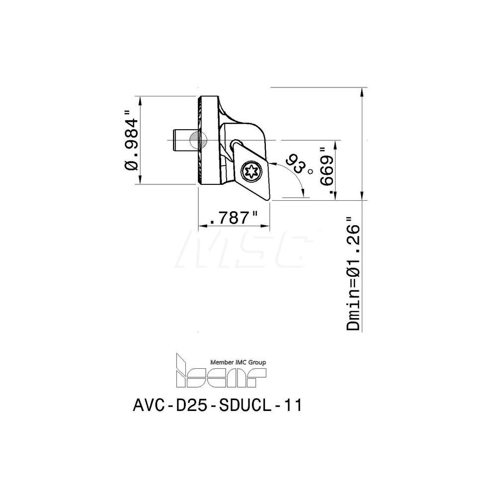 Iscar Replaceable Boring Bar Heads; Compatible Insert Style: DCMT; Insert Style: DC; Compatible Insert Size Code: 3-2-14; Tool Material: Steel; Multi-use Tool: No; Lead Angle: 95 deg; Through Coolant: Normal Pressure; Yes; For Shank Dia: 25 mm; 0.984 in; Cutting Tool Application: Turning - 3331865