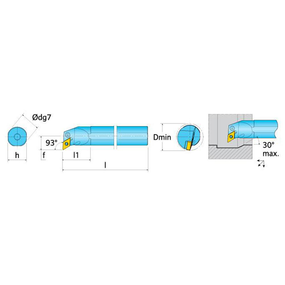 Ingersoll Cutting Tools Indexable Boring Bar: A20U-HDUNR-3.53.5, 1-3/4" Min Bore, 1-1/4" Shank Dia, 93 deg Lead, Steel - 6116547