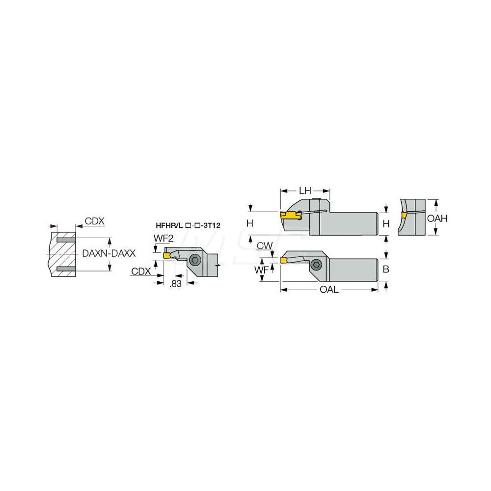 Iscar Indexable Grooving Toolholder: HFHL 25.4-48-3T22, External, Left Hand, 2.36" Max Workpiece Dia - 2500096