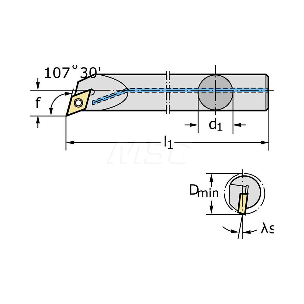 Walter Indexable Boring Bar: A20S-SDQCL11-R, 25.00 mm Min Bore, 20.00 mm Shank Dia, 0 deg Lead, Steel - 5204664