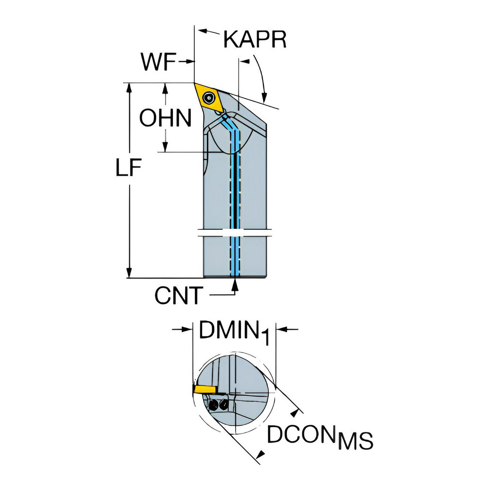 Sandvik Coromant Indexable Boring Bar: A12S-SDQCR3HP-R, 0.9803" Min Bore, Right Hand, -17.5 deg Lead, Steel - 6404638