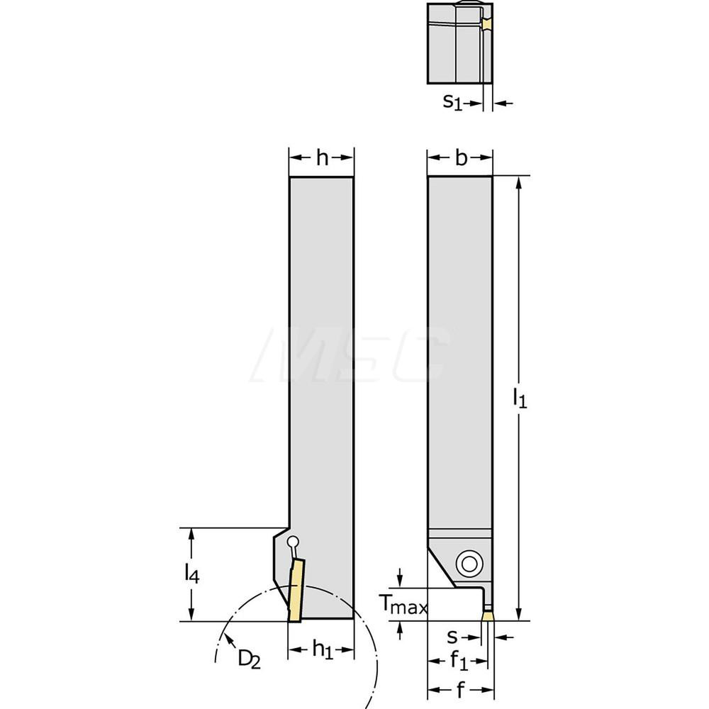 Walter Indexable Grooving-Cutoff Toolholder: G1011.08R-2T12GX16, 2 mm Max Groove Width, 12 mm Max Depth of Cut, Right Hand - 6061519